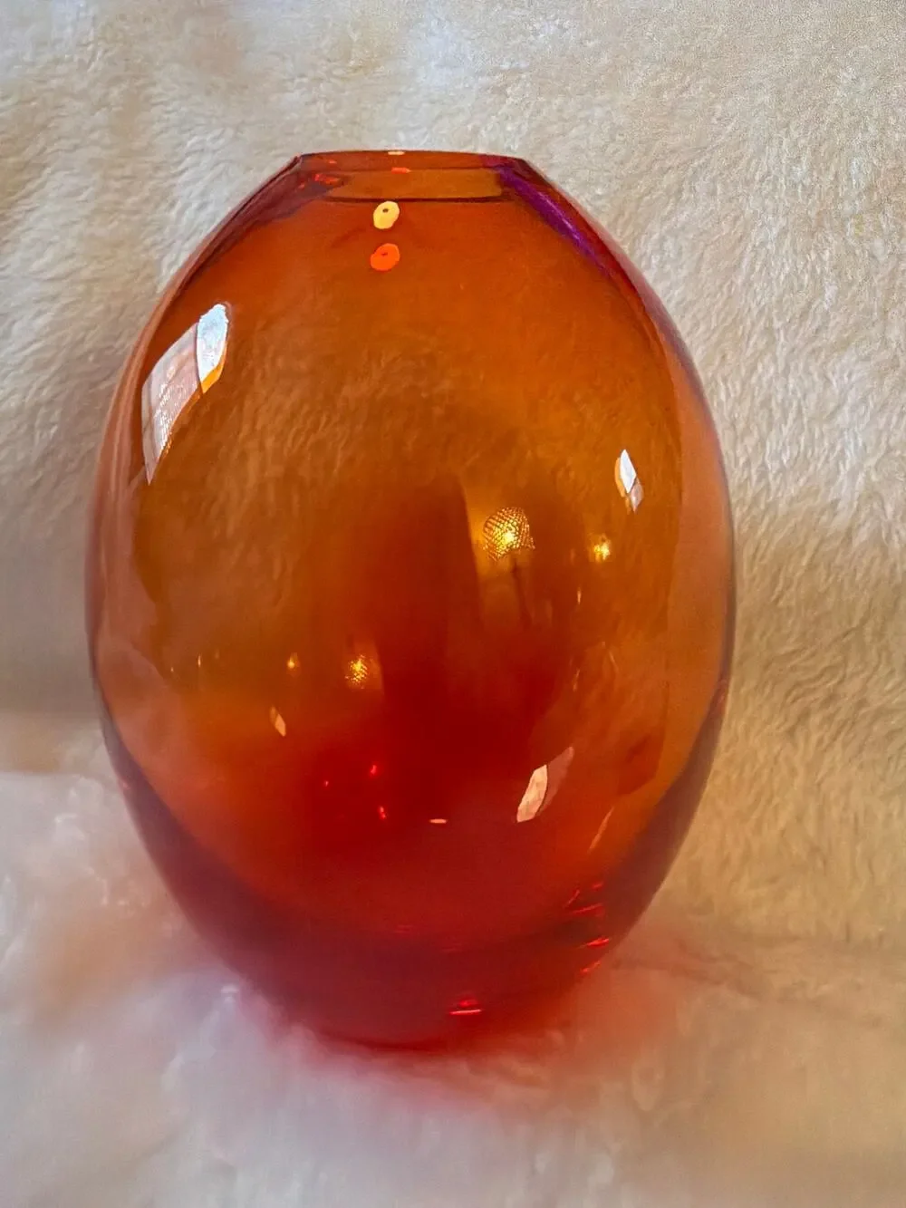 MCM Unsigned Art Glass Amberina Red Orange Ovoid Vase Rounded Heavy 5